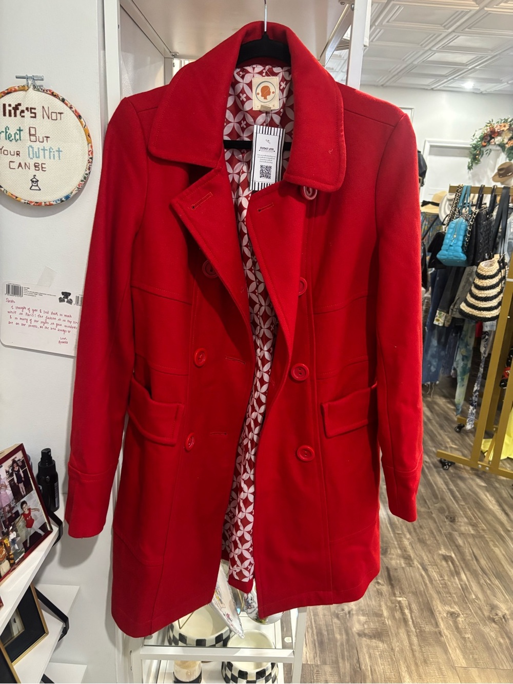 Tulle Women's Red Double-Breasted Wool Pea Coat